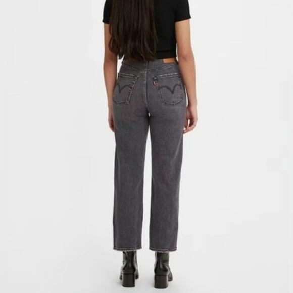 Levi's Ribcage Straight Leg Cropped Denim Jean Button Fly Ankle Gray Black 30 - Picture 7 of 16